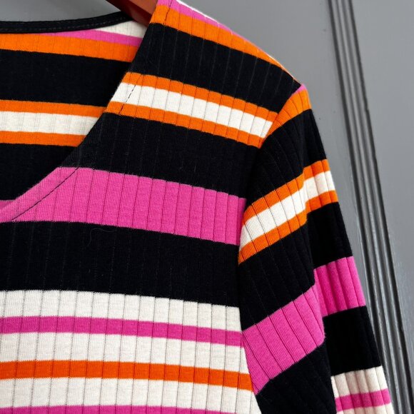 H&M Mama Maternity Rib Jersey Dress Striped Orange Pink Midi Cotton Elastane XL - Picture 7 of 13